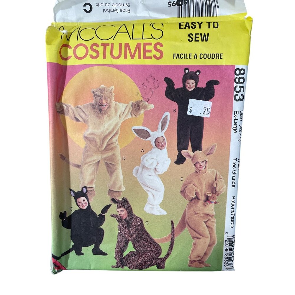 90s McCalls 8953 Sewing Pattern Size XL 42-44 Adult & Kids Animal Costume UNCUT